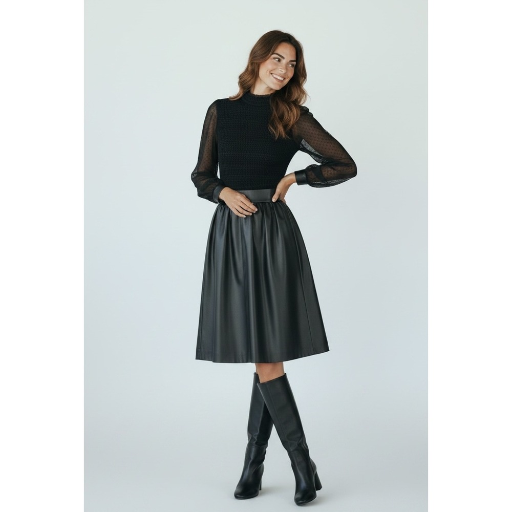 Valentino Lace Sheepskin Leather Midi Dress Black Italy Size 4 - Picture 3 of 14
